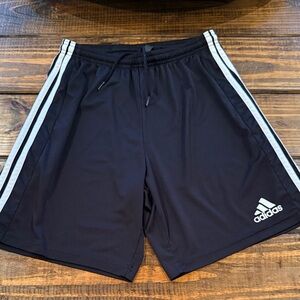 Adidas Men's Athletic Soccer Shorts in Black with White Accents. Medium.
